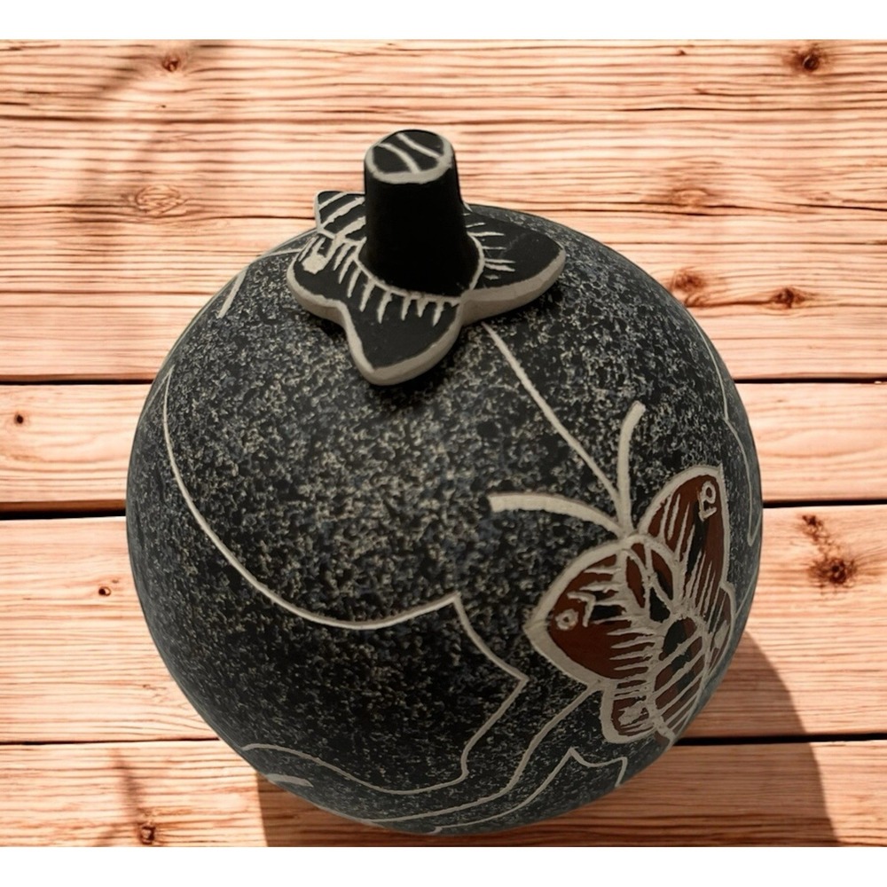 Mata Ortiz Pottery‎ Gabriela Corona Butterfly Seed Pot Lid Clay Folk Art Mexican